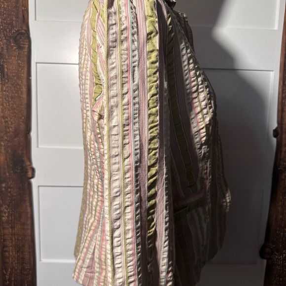 Stylish Cabi Women's Green and Pink Striped Jacket | Size 8 | 100% Cotton - Picture 4 of 10